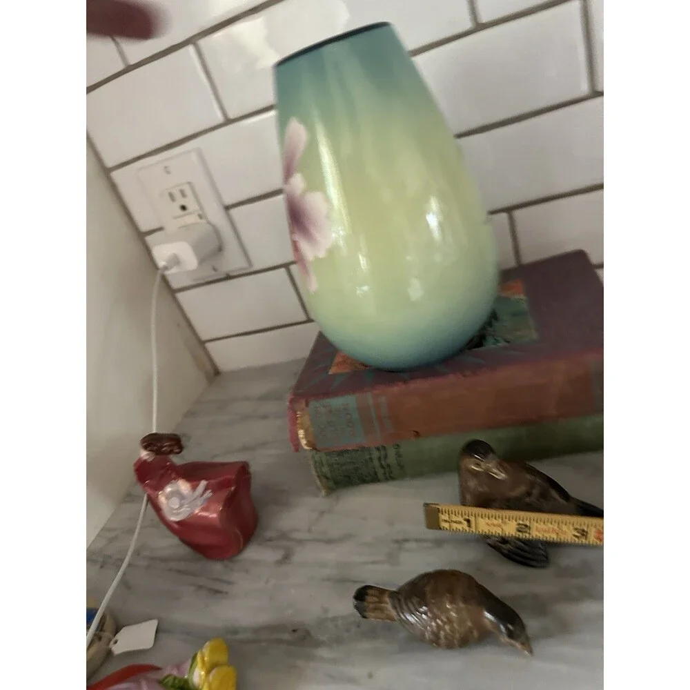Porcelain MCM Vase in Aqua Blue with Cattleya Flower Fujiclo China Shippo Vase